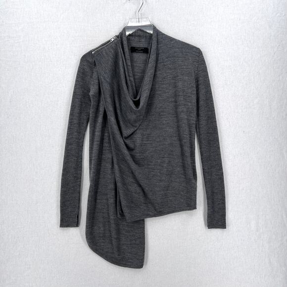 ALLSAINTS Drina Ribbed Cardigan Womens Small Heather Gray Merino Wool Zip - Picture 6 of 16